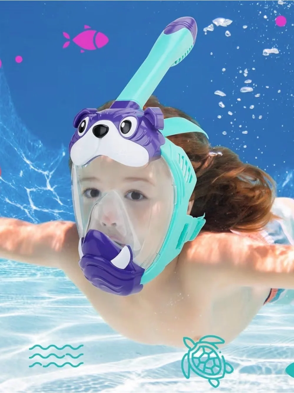 Kids Full Face Snorkel Mask - Teal & Purple